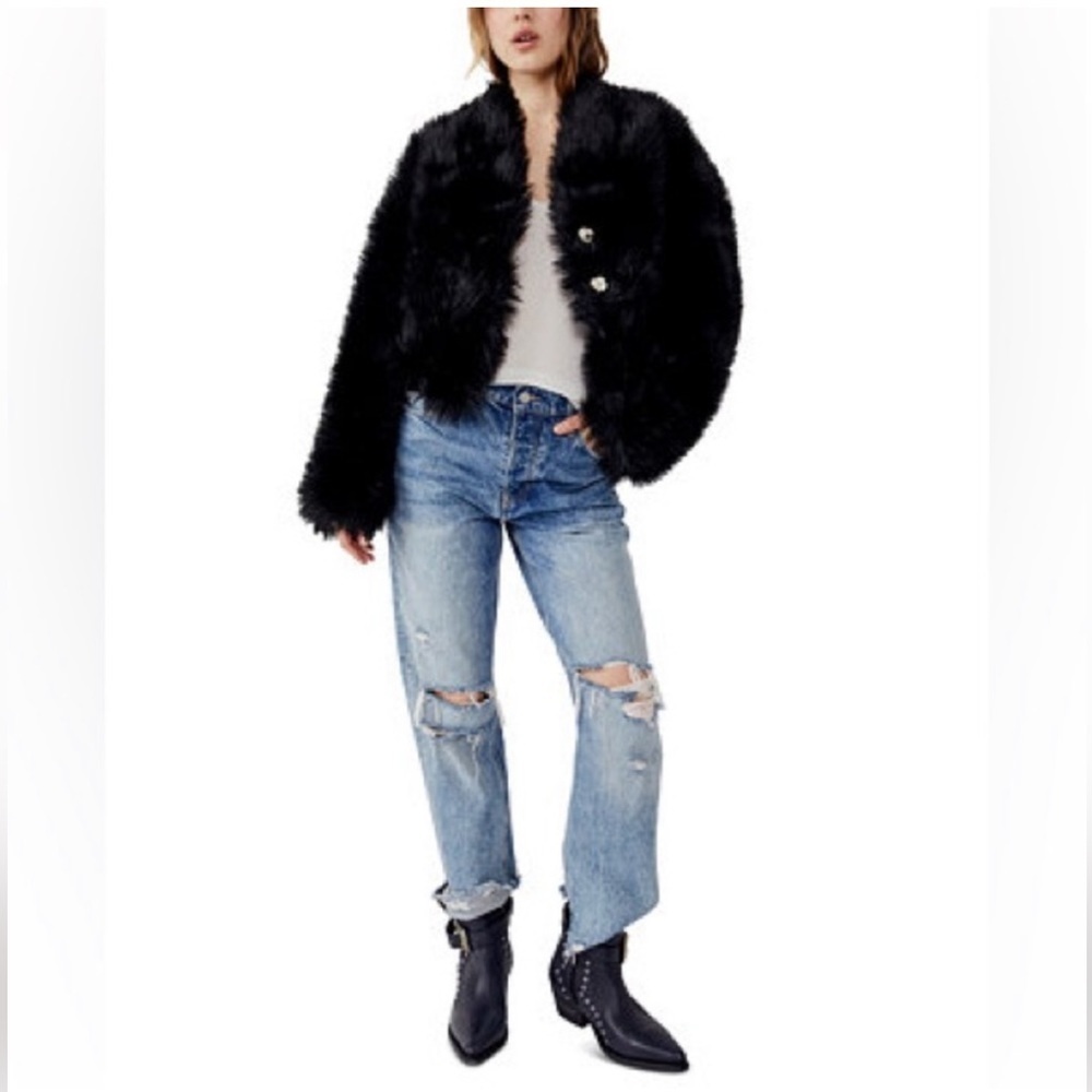 Free People- All Night Faux Fur Jacket Size Large NWT